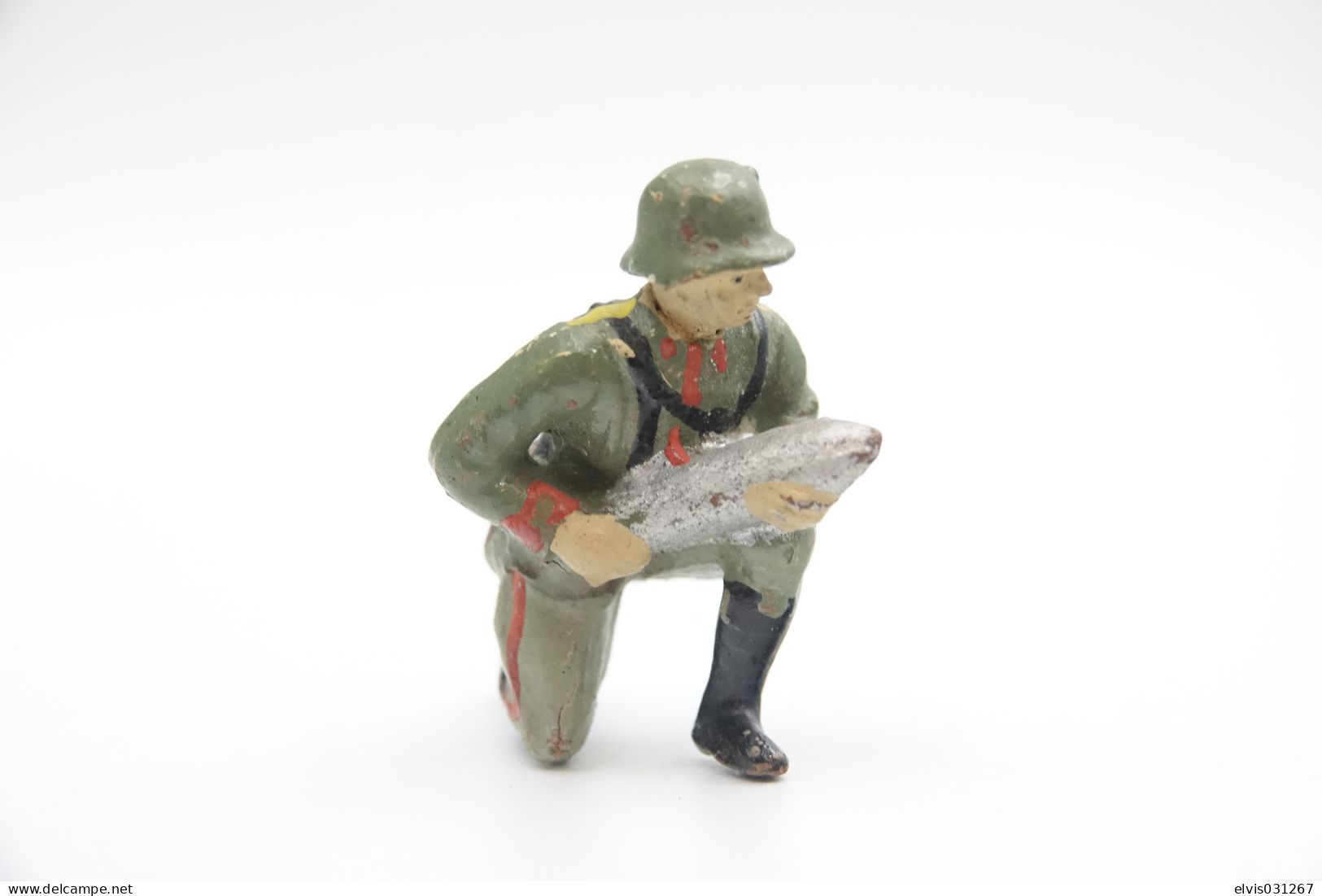 Lineol ? Germany, German With Shell, Vintage Toy Soldier, Prewar - 1930's, Elastolin, Lineol Hauser, Durolin - Figurines