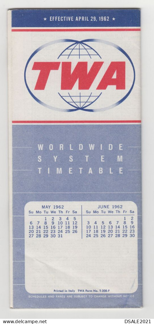 Carrier Airline TWA Worldwide System Timetable Schedule Booklet Effective April 1962 (33701) - Horaires