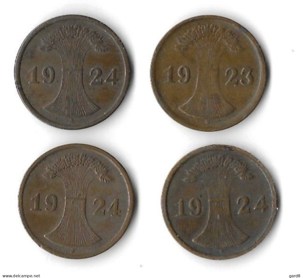 Lot De 4 Pièces De 2 Rentenpfennig  - 1923 D, 1924 A ,F Et J - 2 Rentenpfennig & 2 Reichspfennig