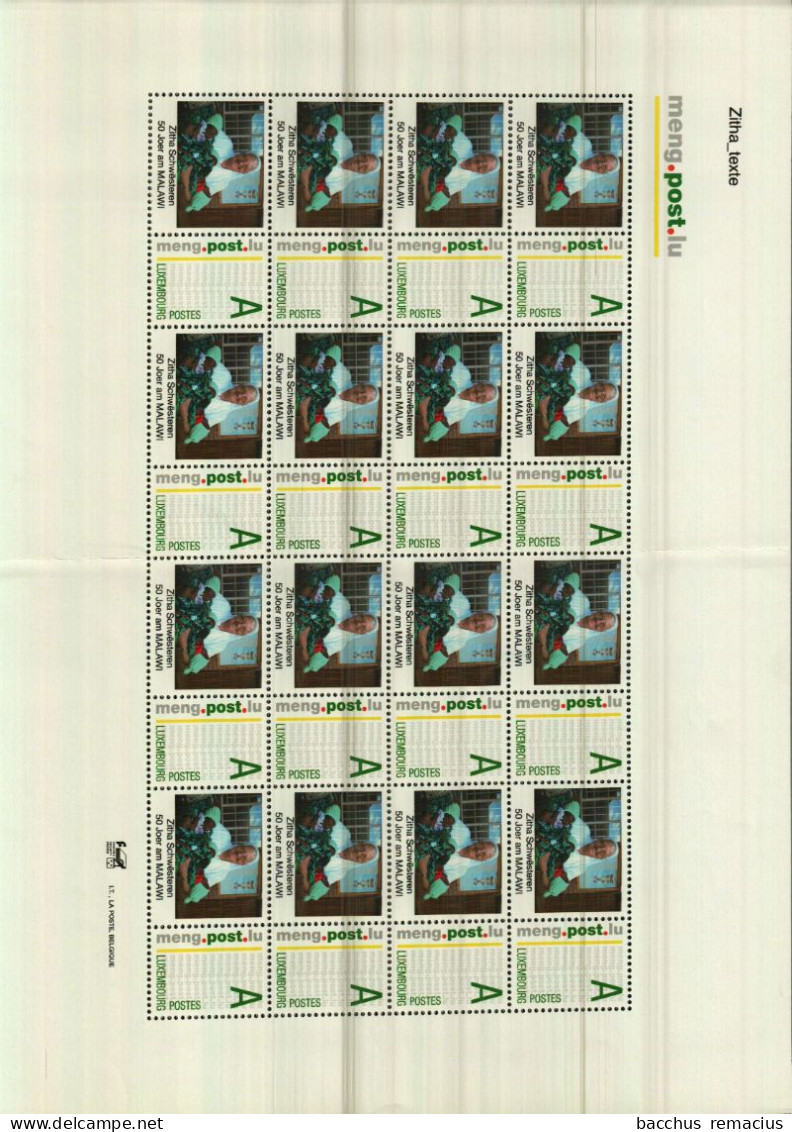 LUXEMBOURG 16 Timbres "A"   "meng.post.lu"  ZITHA SCHWESTEREN AM MALAWI 2009 (pli) - Feuilles Complètes