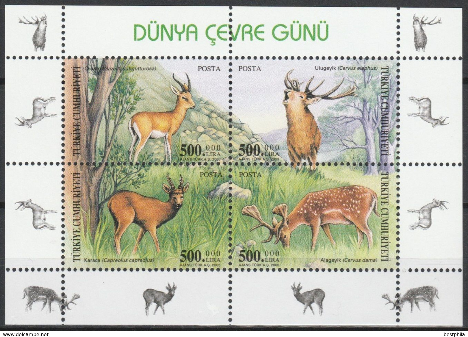 Turkey, Türkei - 2003 - World Environment Day (Deers) - 1.Mini S/Sheet ** MNH - Ungebraucht