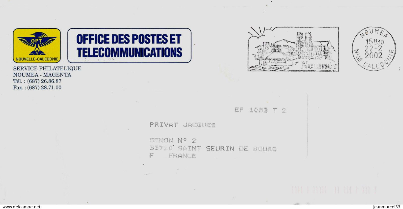 Lettre Flamme Secap =o Nouméa 22-2 2002 Illustrée Nouméa - Lettres & Documents