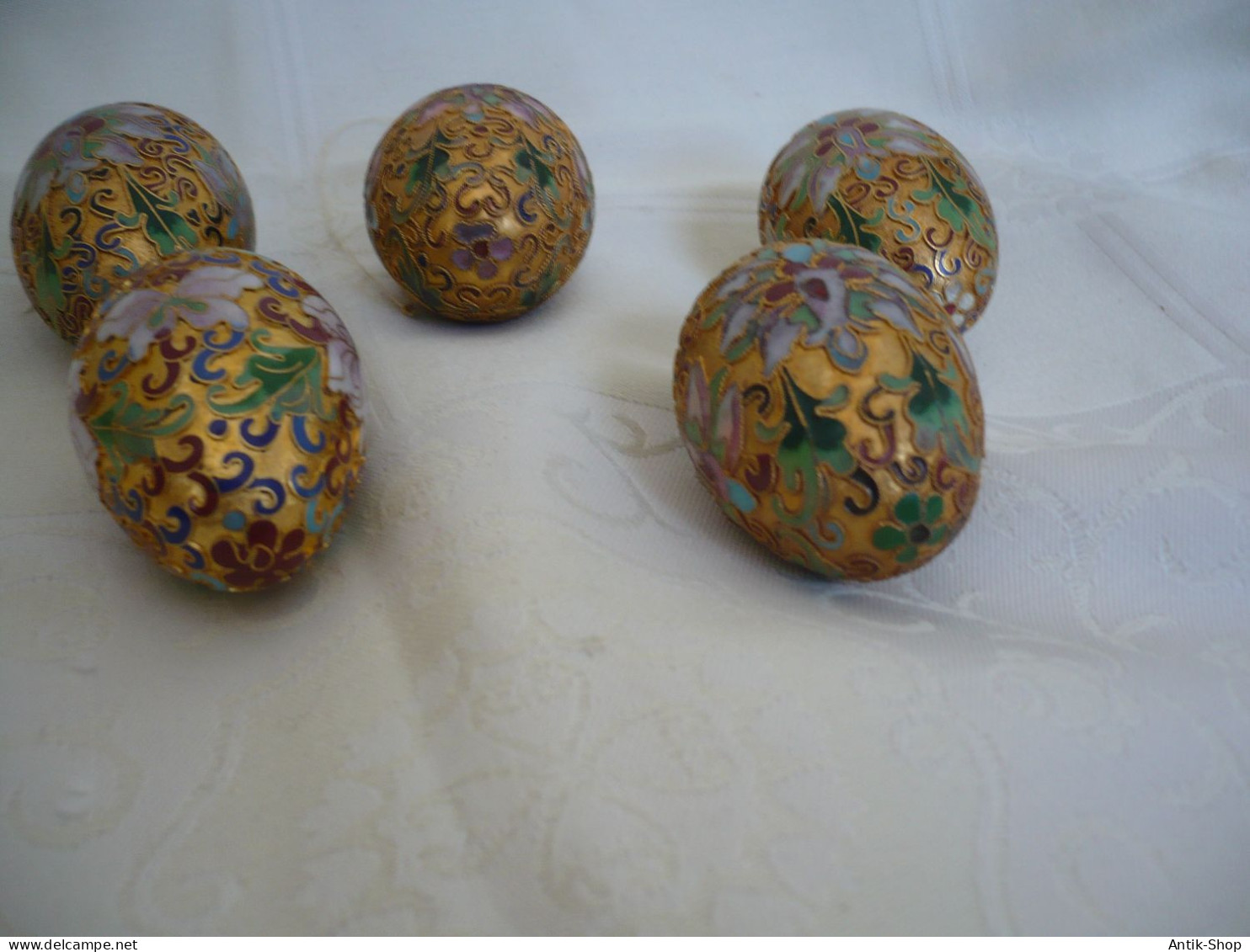 5 Cloisonne Eier Aus Messing Mit Farbigen Emaile Verzierungen Zum Aufhängen (1122) - Eggs