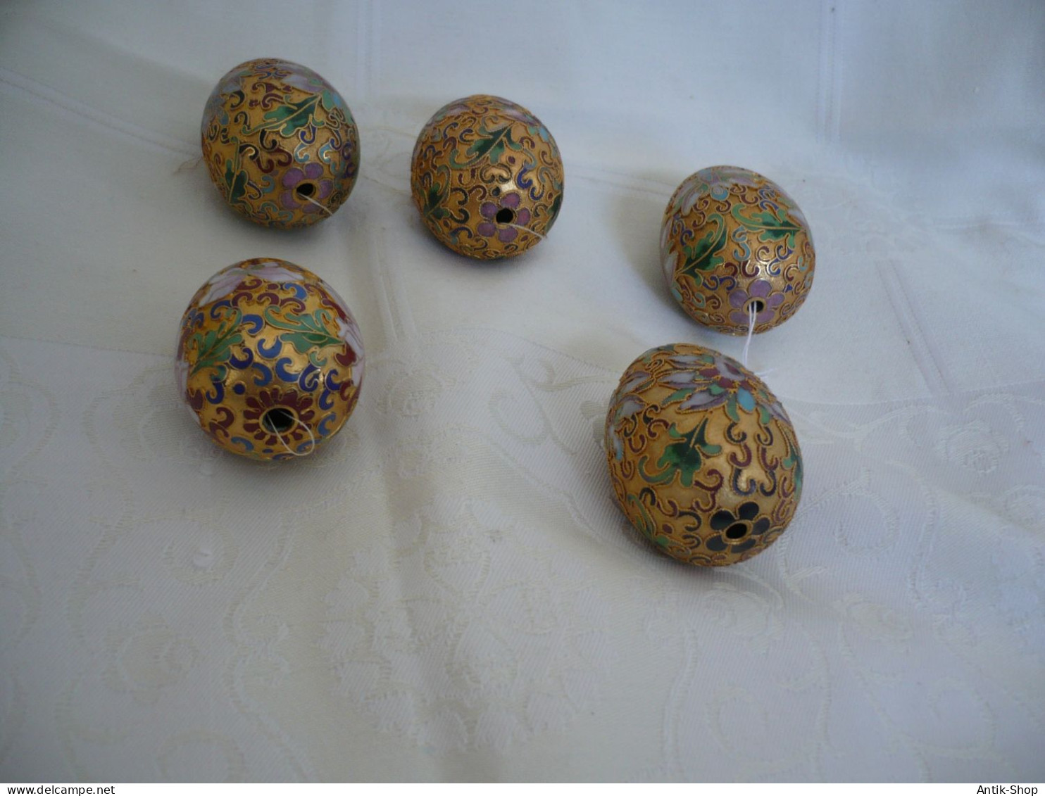 5 Cloisonne Eier Aus Messing Mit Farbigen Emaile Verzierungen Zum Aufhängen (1122) - Eggs