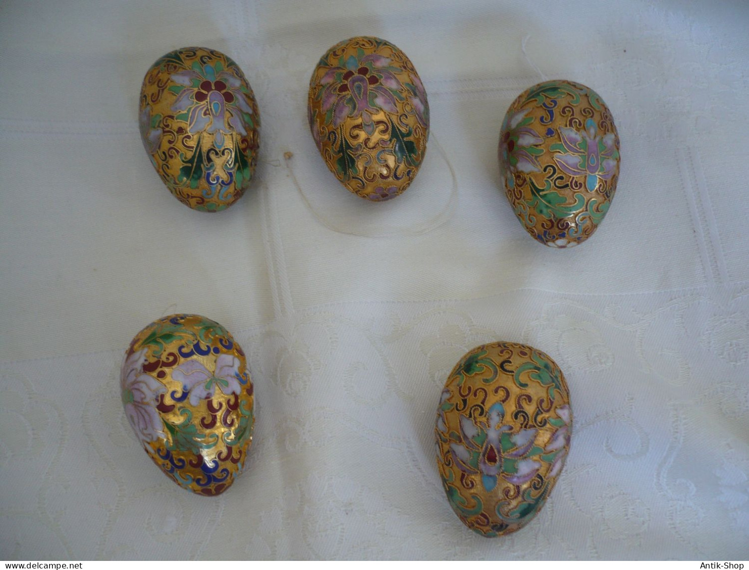 5 Cloisonne Eier Aus Messing Mit Farbigen Emaile Verzierungen Zum Aufhängen (1122) - Eggs