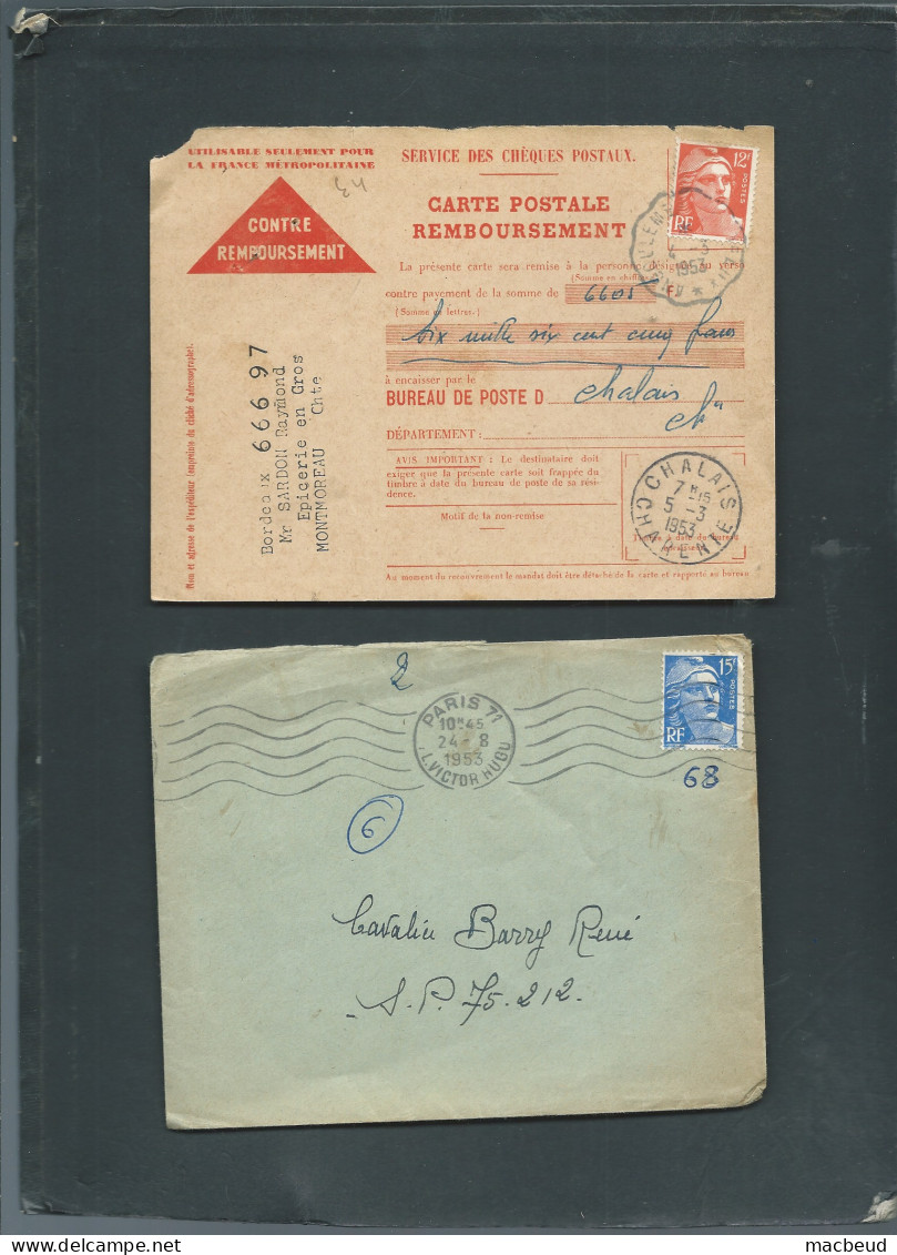 Lot 6 Documents Afranchis Par Mariane De Gandon  MALD 136 - 1945-54 Marianne De Gandon