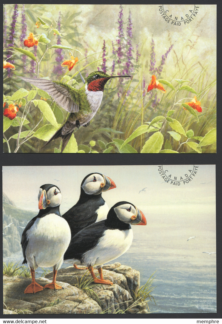 1998 Birds: Owl, Puffins, Flycatcher, Hummingbird, Woodpecker - Oiseaux - Set Of 5 Cards - 1953-.... Regno Di Elizabeth II