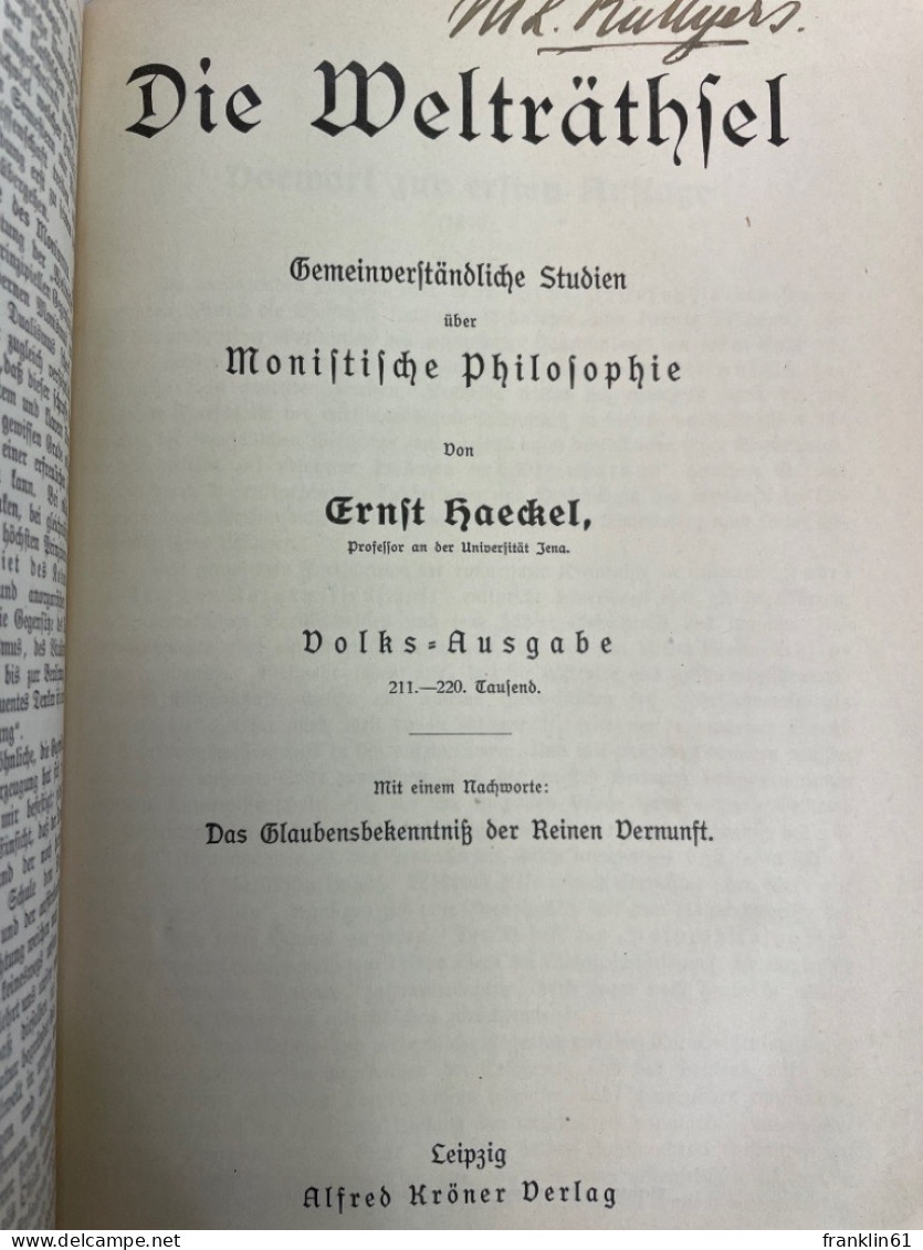 Die Lebenswunder. UND Die Welträthsel In EINEM BAND. - Philosophie