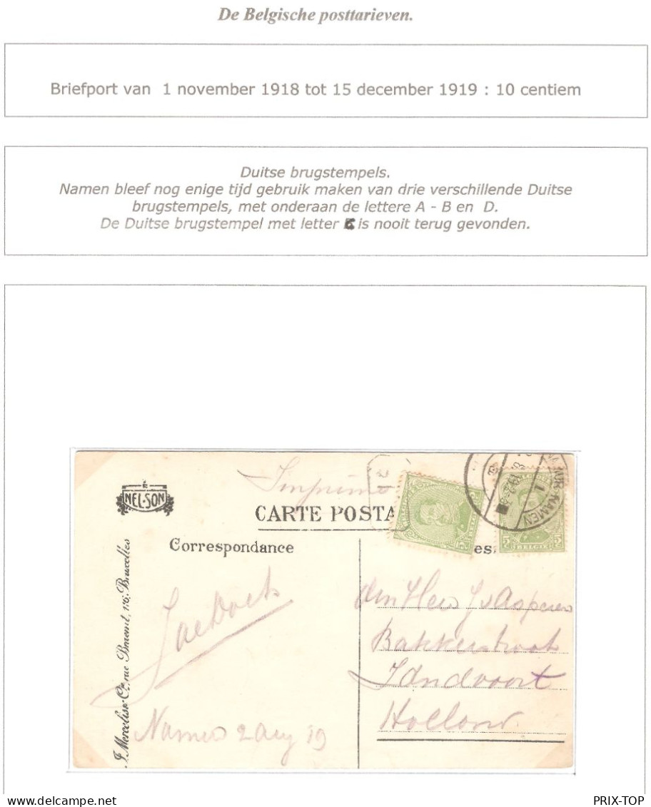 TP 137(2) S/CP Citadelle Obl. Càp A Période Allemande Namur-Namen 2/8/19 > Zandvoort Hollande - Fortune (1919)