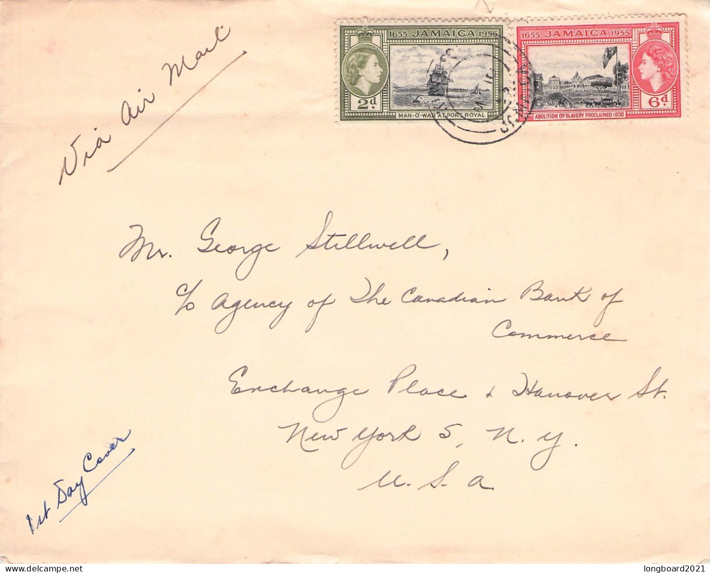 JAMAICA - 2 COVERS 1955 KINGSTON - NEW YORK Mi 157-160 / *2033 - Jamaïque (...-1961)