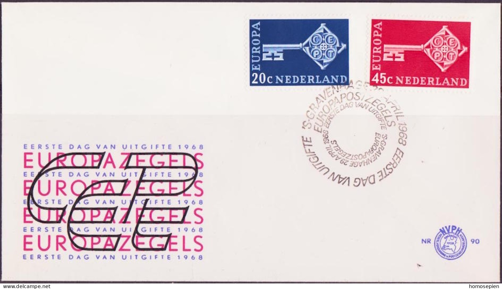 Europa CEPT 1968 Pays Bas - Netherlands - Niederlande FDC1 Y&T N°871 à 872 - Michel N°899 à 900 - 1968