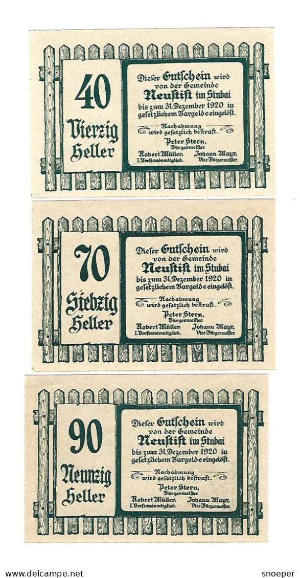 *notgeld   Austria  Neustift  Im Stubai   Serie Compleet  667a Cat Val 3,00 Euro - Autriche