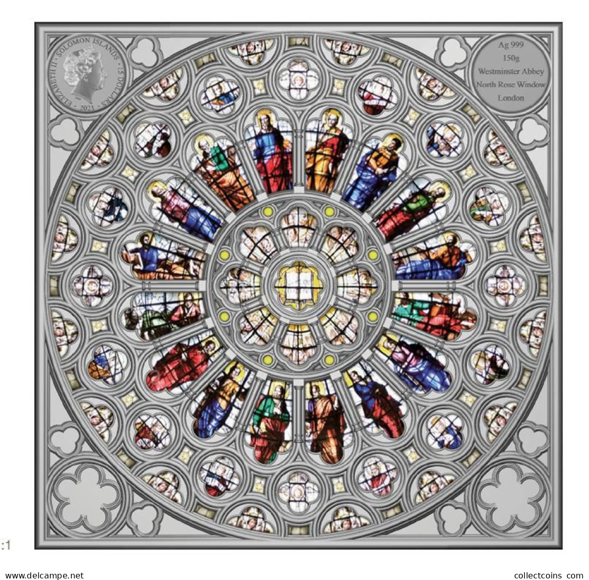 ROSE WINDOW Of Westminster Abbey North Rose - Solomon Islands 5 Dollars 2021 150 Grams Zilveren Munt  Silver Coin - Andere - Oceanië