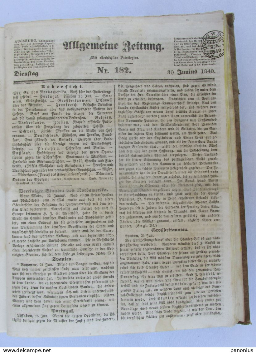 ALLGEMEINE ZEITUNG AUGSBURG GERMANY Year 1840. NEWSPAPER ( Numbers 122 - 182 ) - Andere & Zonder Classificatie