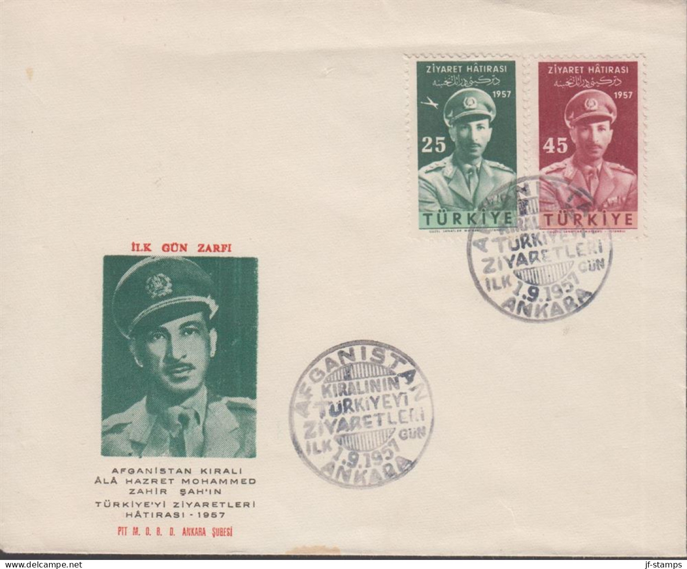 1957. TÜRKIYE. Royal Visit From Afghanistan Complete Set  On FDC. Picture Of The King C... (Michel 1524-1525) - JF442657 - Covers & Documents