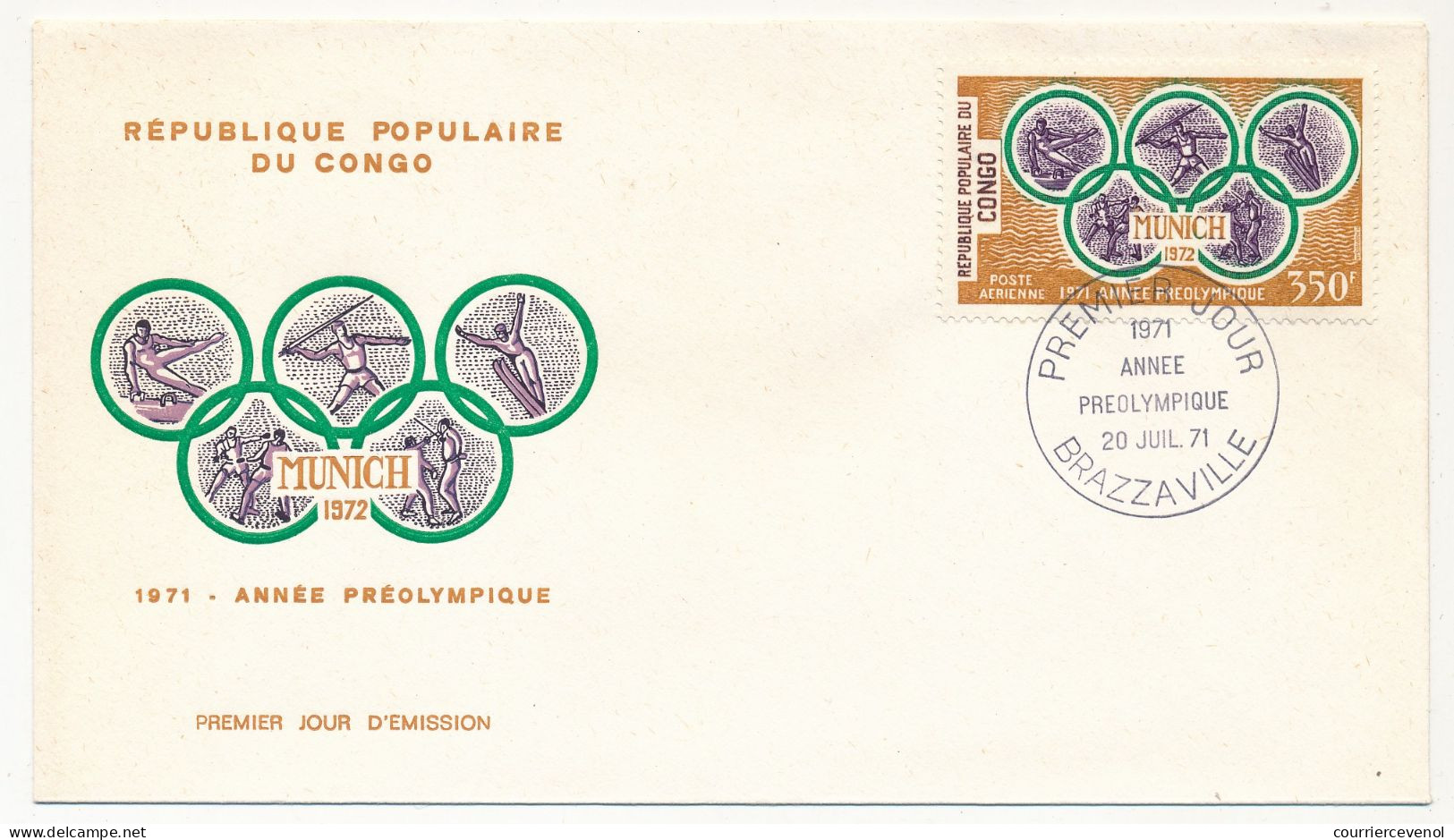 Rep Pop Du CONGO - 2 Env FDC - Munich 1972 / 1971 Année Préolympique (Poste Aérienne) - Brazzaville - 20 Juillet 1971 - FDC