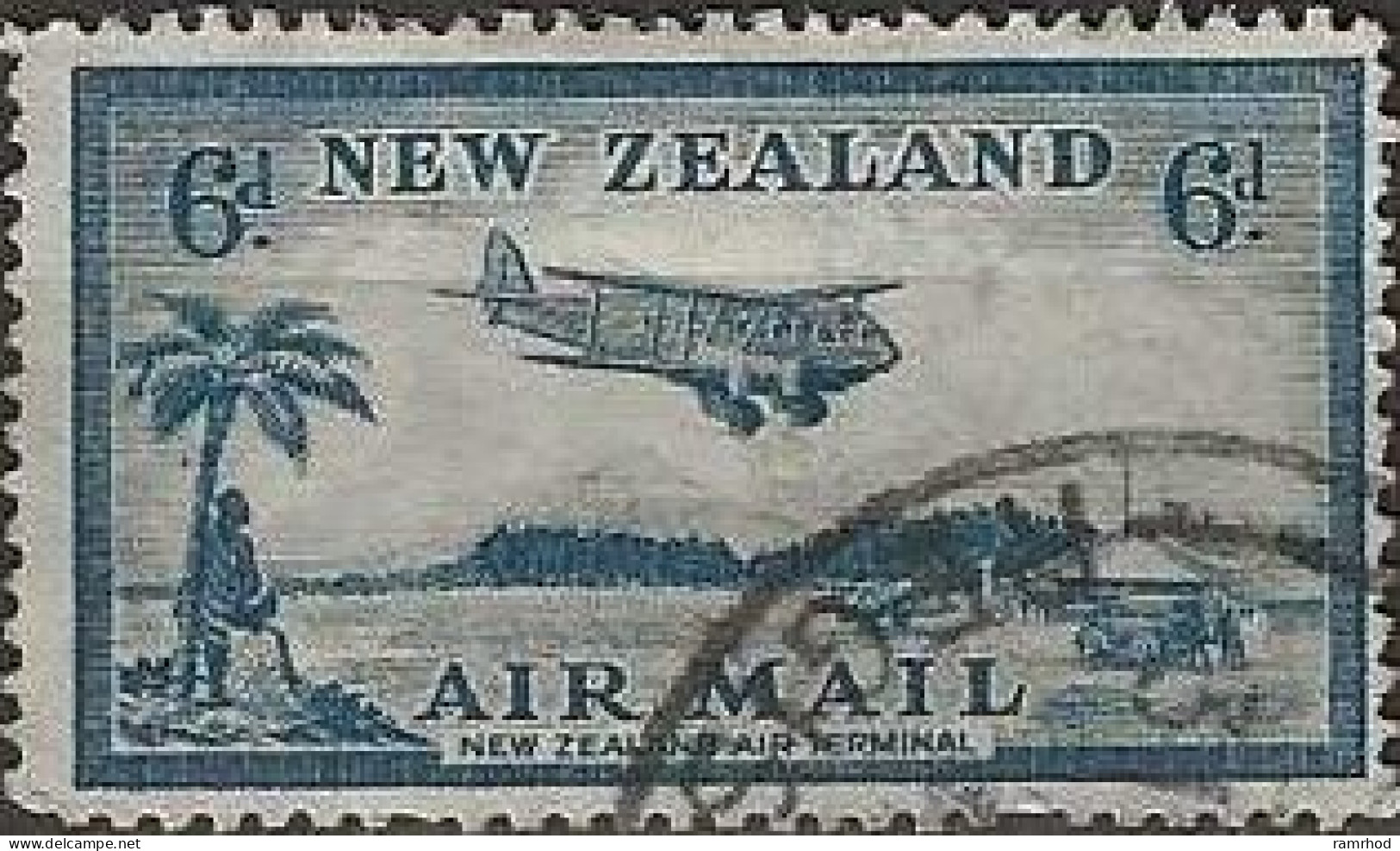 NEW ZEALAND 1935 Air. Bell Block Aerodrome - 6d. - Blue FU - Poste Aérienne