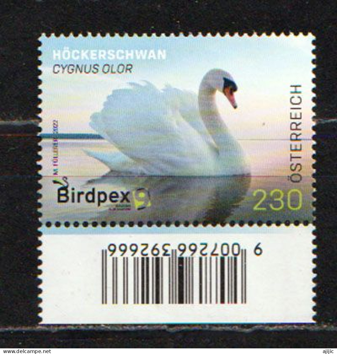 2022. AUTRICHE. Cygne Tuberculé (BIRDPEX - Philatelic Exhibition 'birds') Haute Faciale Neuf ** Bord De Feuille - Zwanen