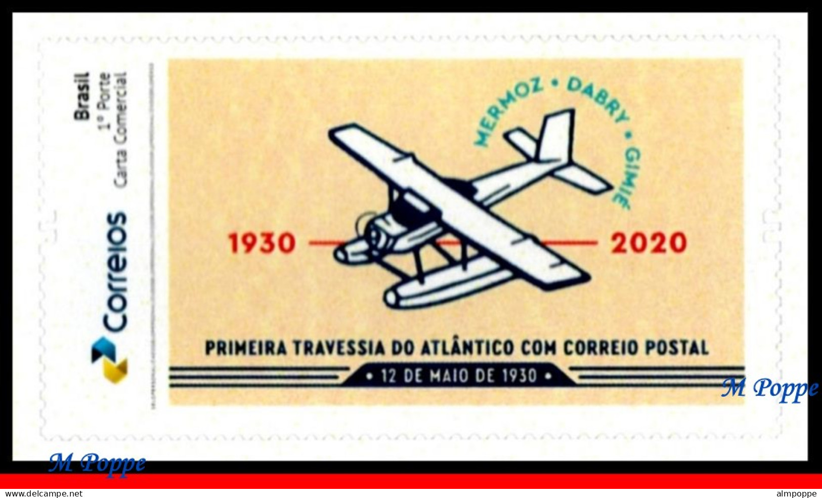 Ref. BR-V2021-52 BRAZIL 2021 - 1ST ATLANTIC CROSSING OFTHE POSTAL MAIL, 90 YEARS, PB-193, MNH, PLANES, AVIATION 1V - Personalized Stamps