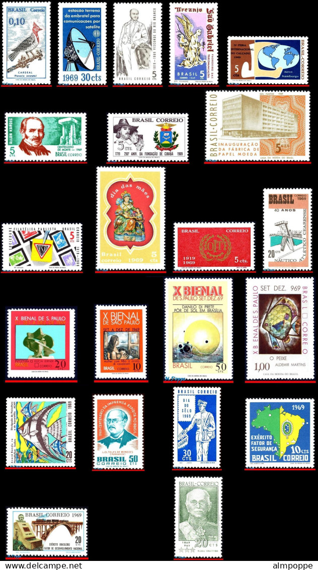 Ref. BR-Y1969-S BRAZIL 1969 - ALL COMMEMORATIVE STAMPSOF THE YEAR, SCOTT VALUE $48.55, ALL MNH, . 37V - Full Years