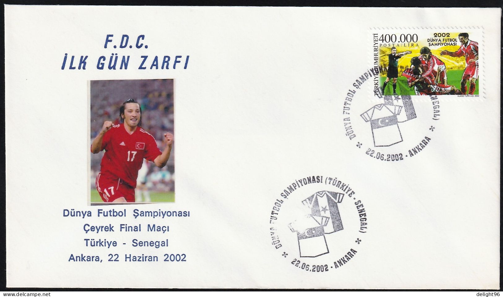 2002 Turkey Quarterfinal Match Vs. Senegal At FIFA World Cup In South Korea/Japan Commemorative Cover And Cancellation - 2002 – Südkorea / Japan