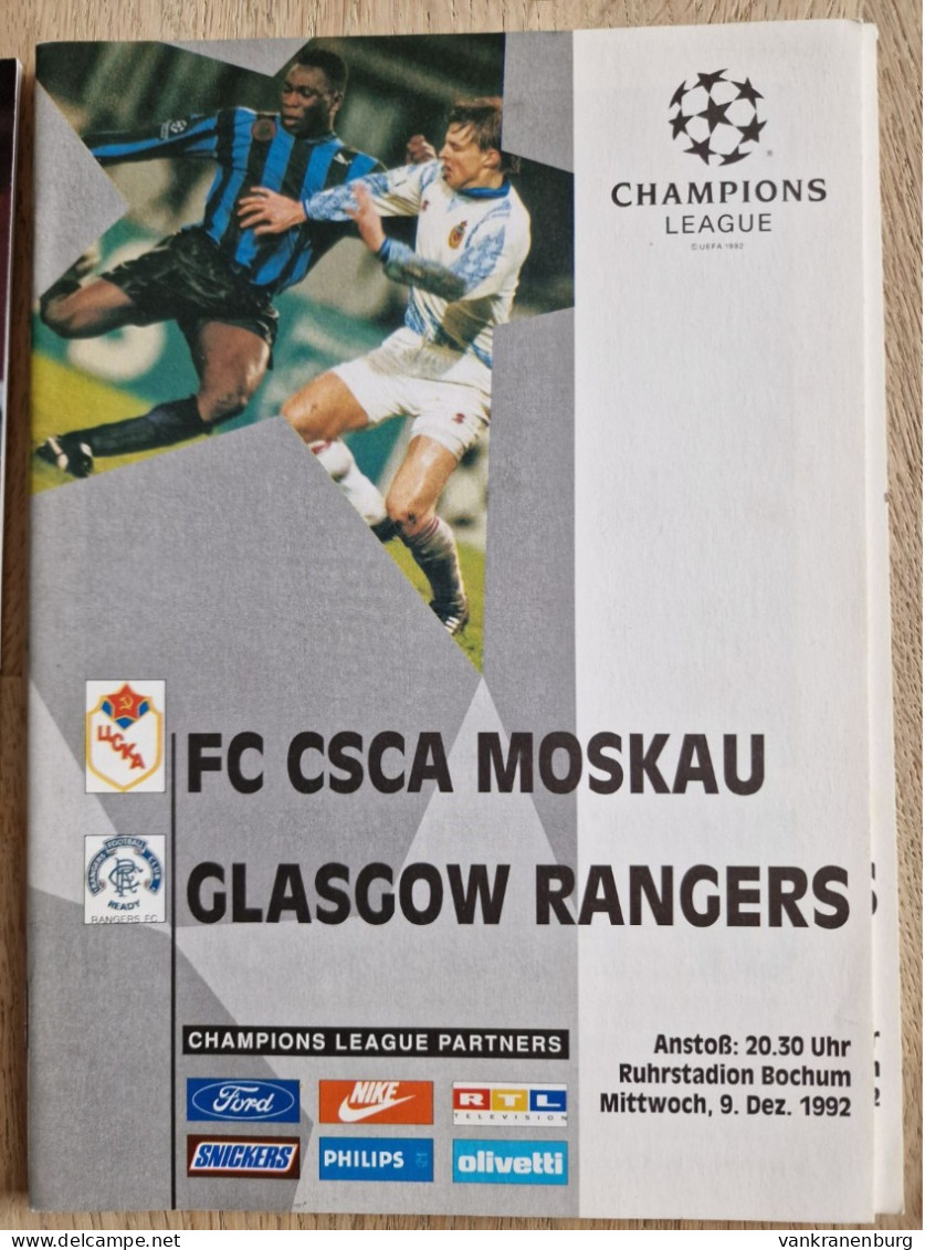 Programme CSKA Moskau - Glasgow Rangers - 9.12.1992 - UEFA Champions League - Programm - Football - VfL Bochum - Bücher