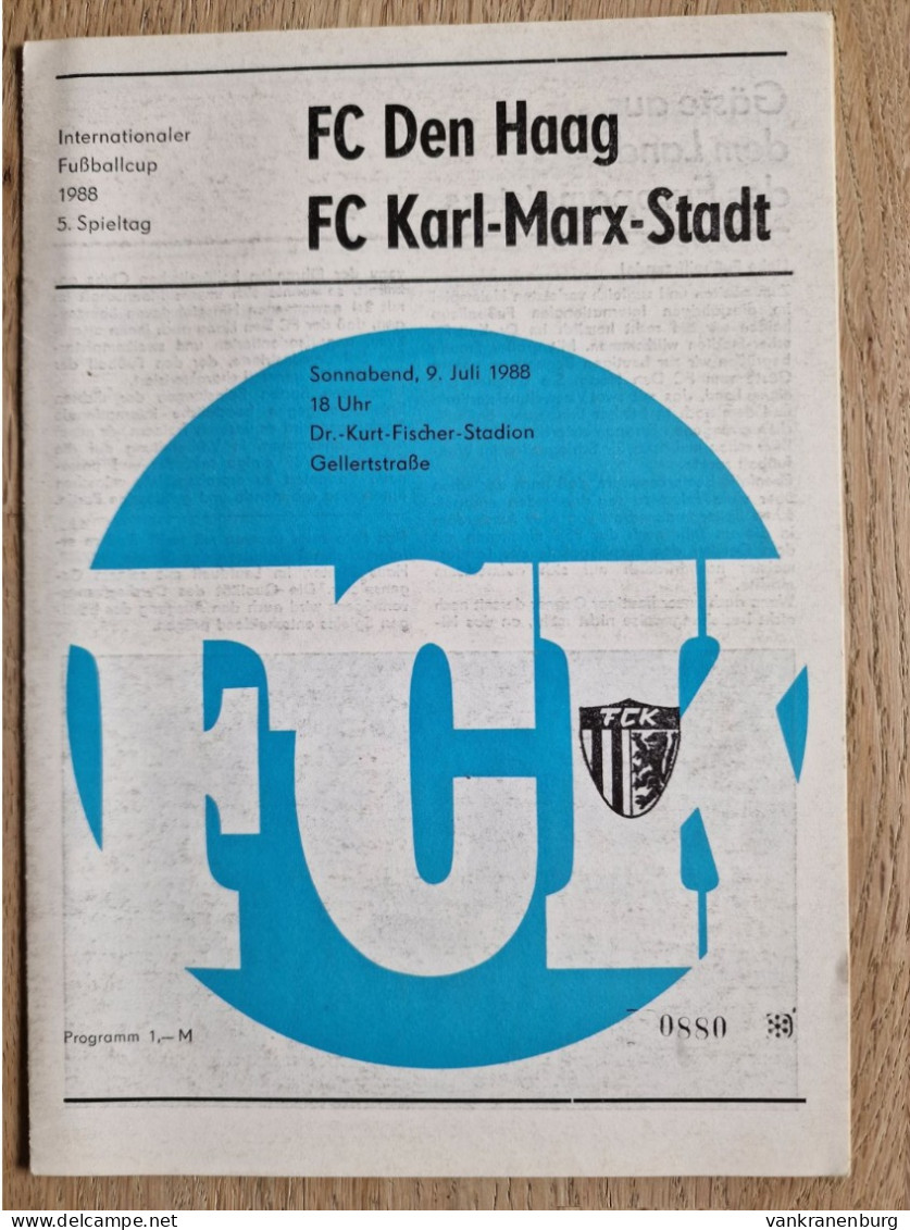 Programme FC Karl-Marx-Stadt - FC Den Haag - 9.7.1988 - Intertoto Cup - Programm - Football - - Libri