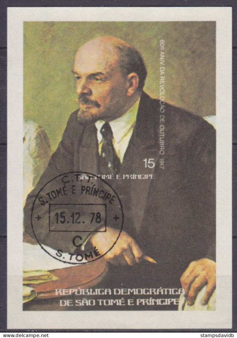 1977 Sao Tome And Principe 494/B9 Used 60 Years Of The October Revolution - Lenin - Lenin