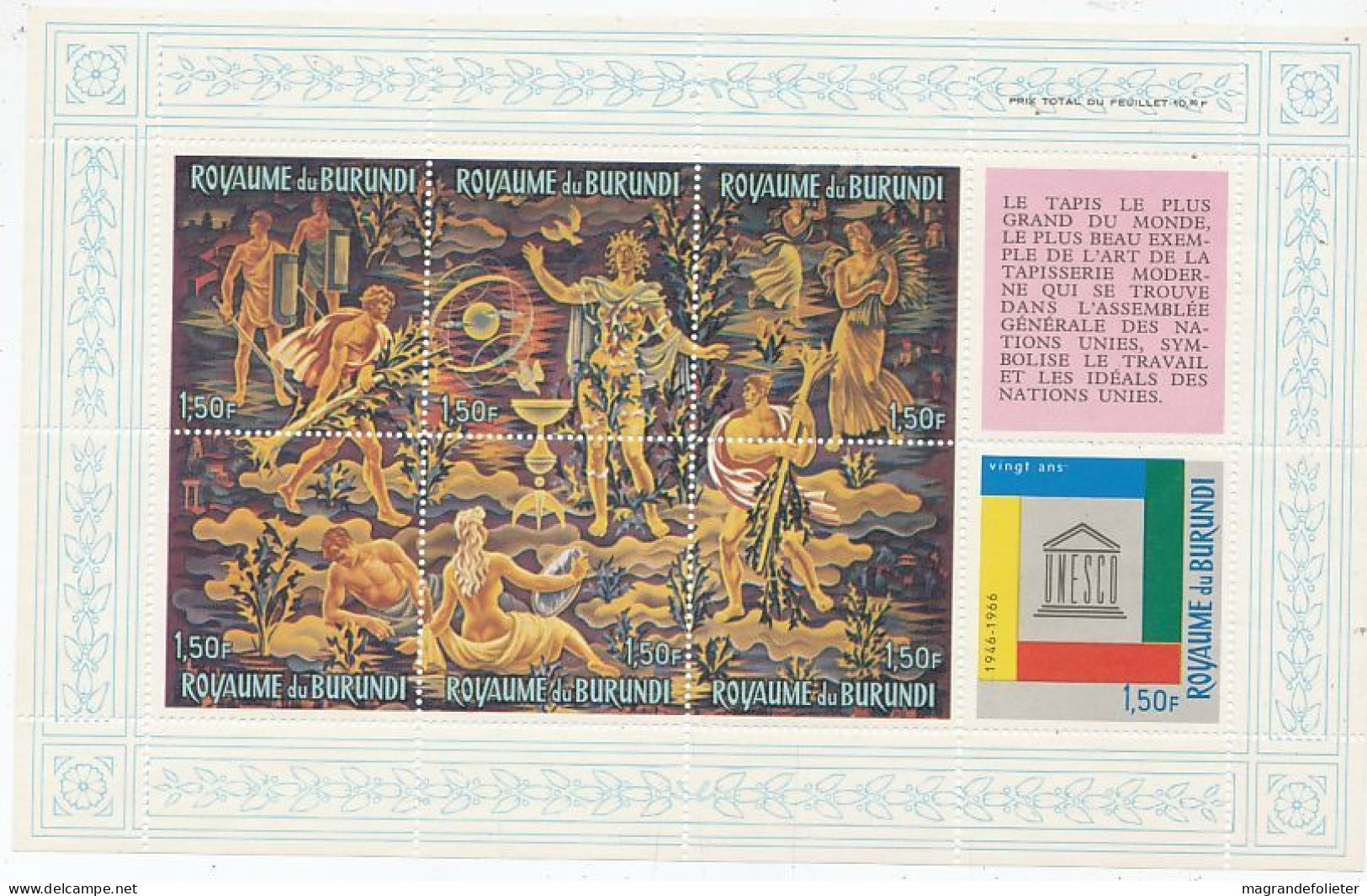 TIMBRE  ZEGEL STAMP REPUBLIQUE DU BURUNDI 3 BF NATIONS-UNIES  XX - Hojas Y Bloques