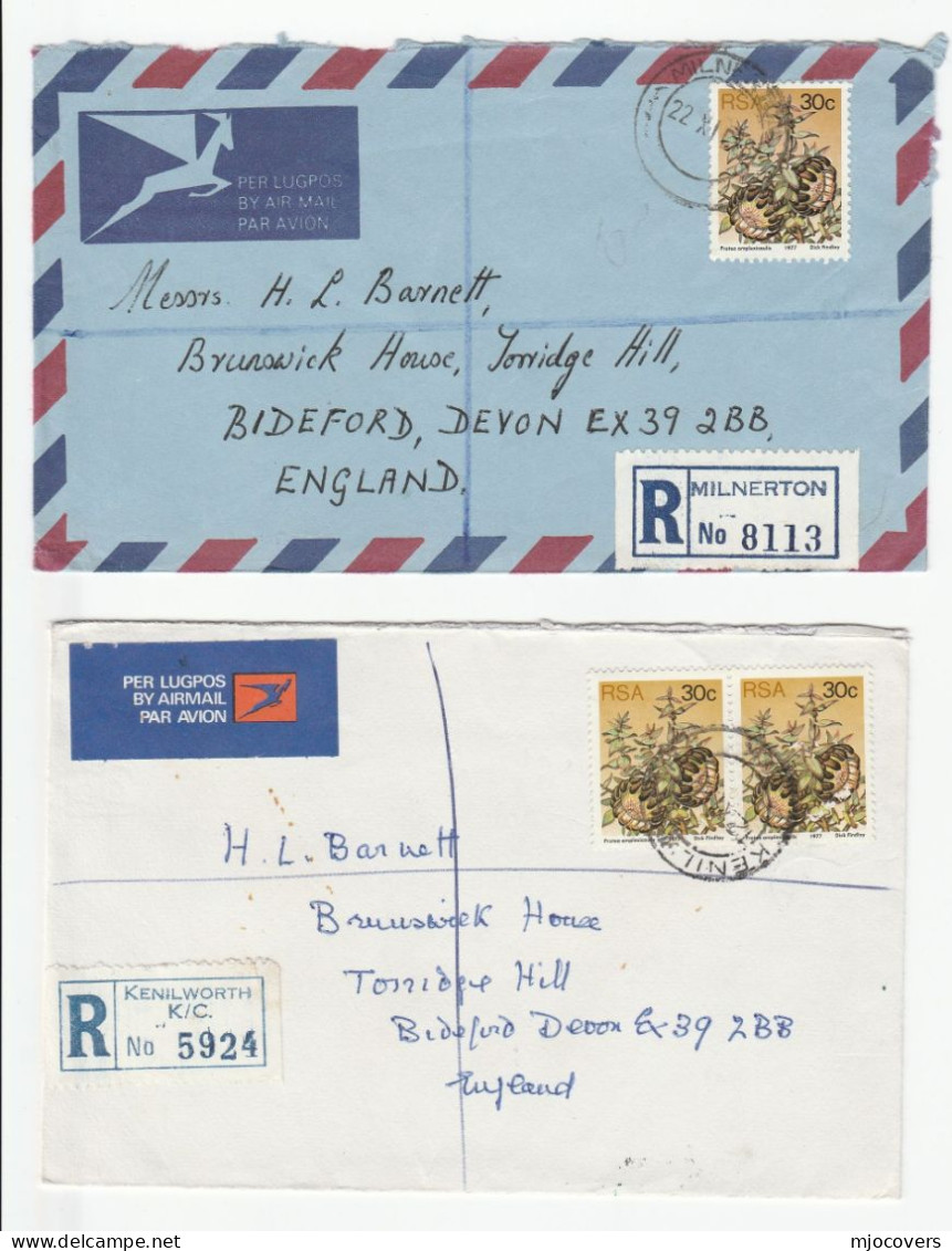 1978-1981 SOUTH AFRICA Reg Covers MILNERTON & KENILWORTH Reg Label Air Mail To GB Cover FLOWER Stamps - Storia Postale