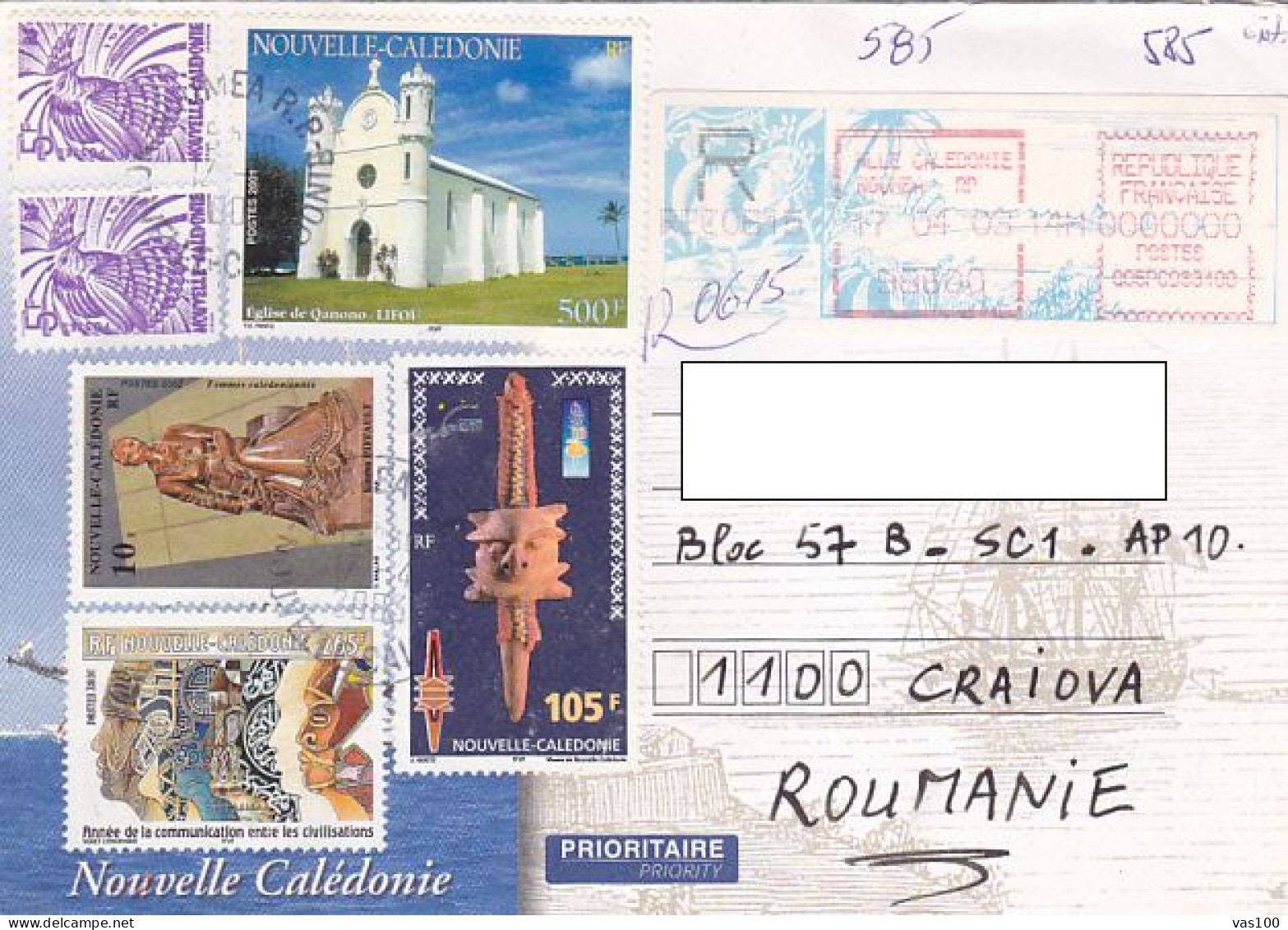 CHURCH, SCULPTURE, BIRD, CIVILISATIONS, STAMPS ON REGISTERED COVER, 2003, NEW CALEDONIA - Lettres & Documents