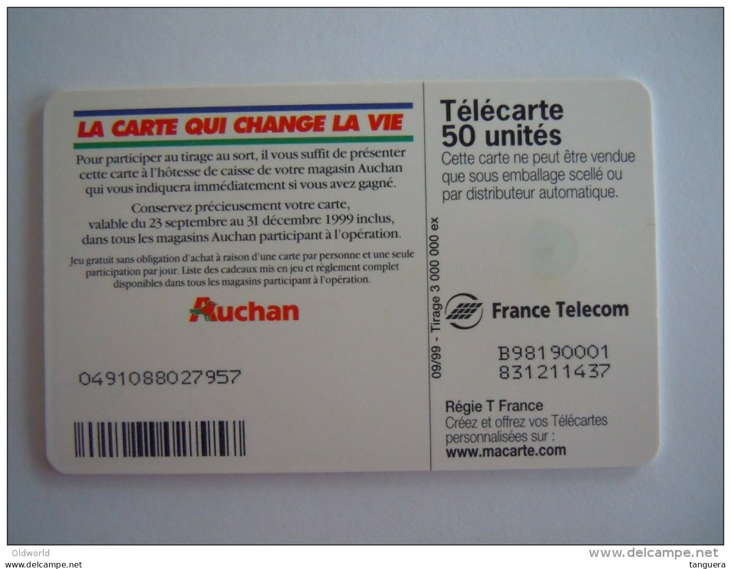 France Telecom 09/99 Télécarte 50U Auchan - 1999