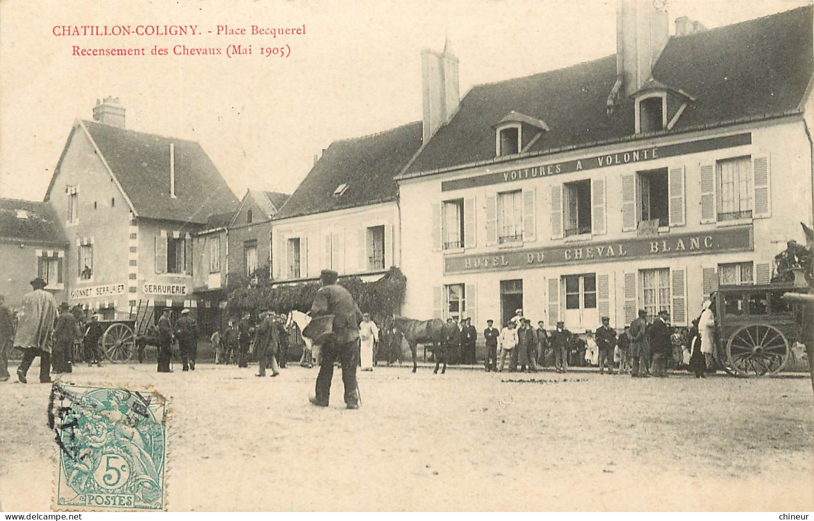 CHATILLON COLIGNY PLACE BECQUEREL RECENSEMENT DES CHEVAUX HOTEL DU CHEVAL BLANC - Chatillon Coligny