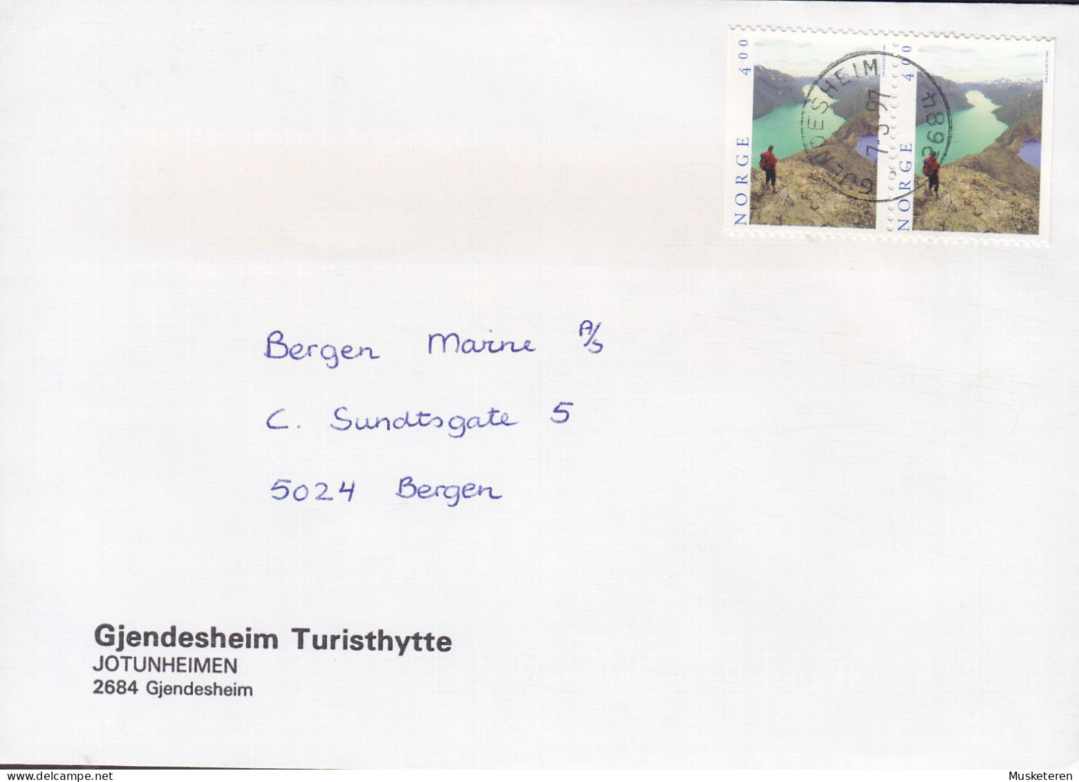 Norway GJENDESHEIM TURISTHYTTE Jotunheimen Deluxe GJENESHEIM 1997 Cover Brief Lettre BERGEN Besseggen-Grat PAIR !! - Lettres & Documents