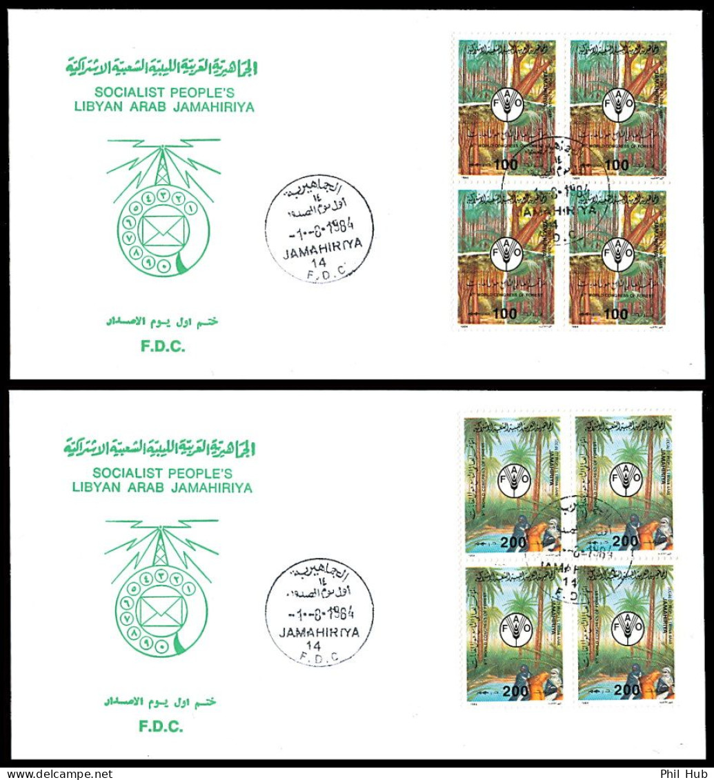 LIBYA 1984 FAO Food Nutrition Hunger Agriculture Forest (x4 Blocs - 2 FDC) - Contre La Faim