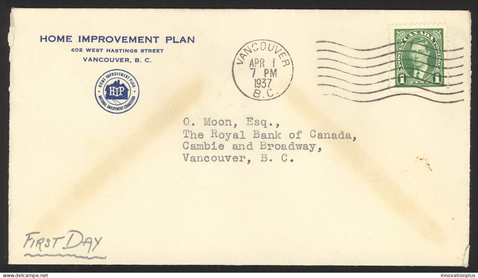 Canada Sc# 231 FDC (a) 1937 4.1 King George VI Mufti Issue - ....-1951