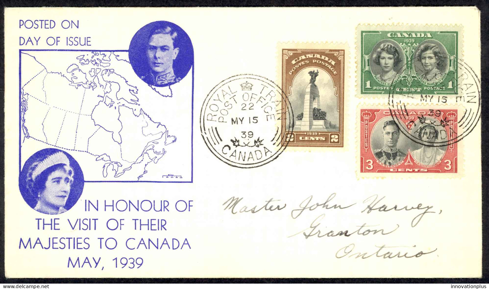 Canada Sc# 246-248 (cachet) Event Cover (p) Royal Train 1935 5.15 Royal Visit - Commemorative Covers