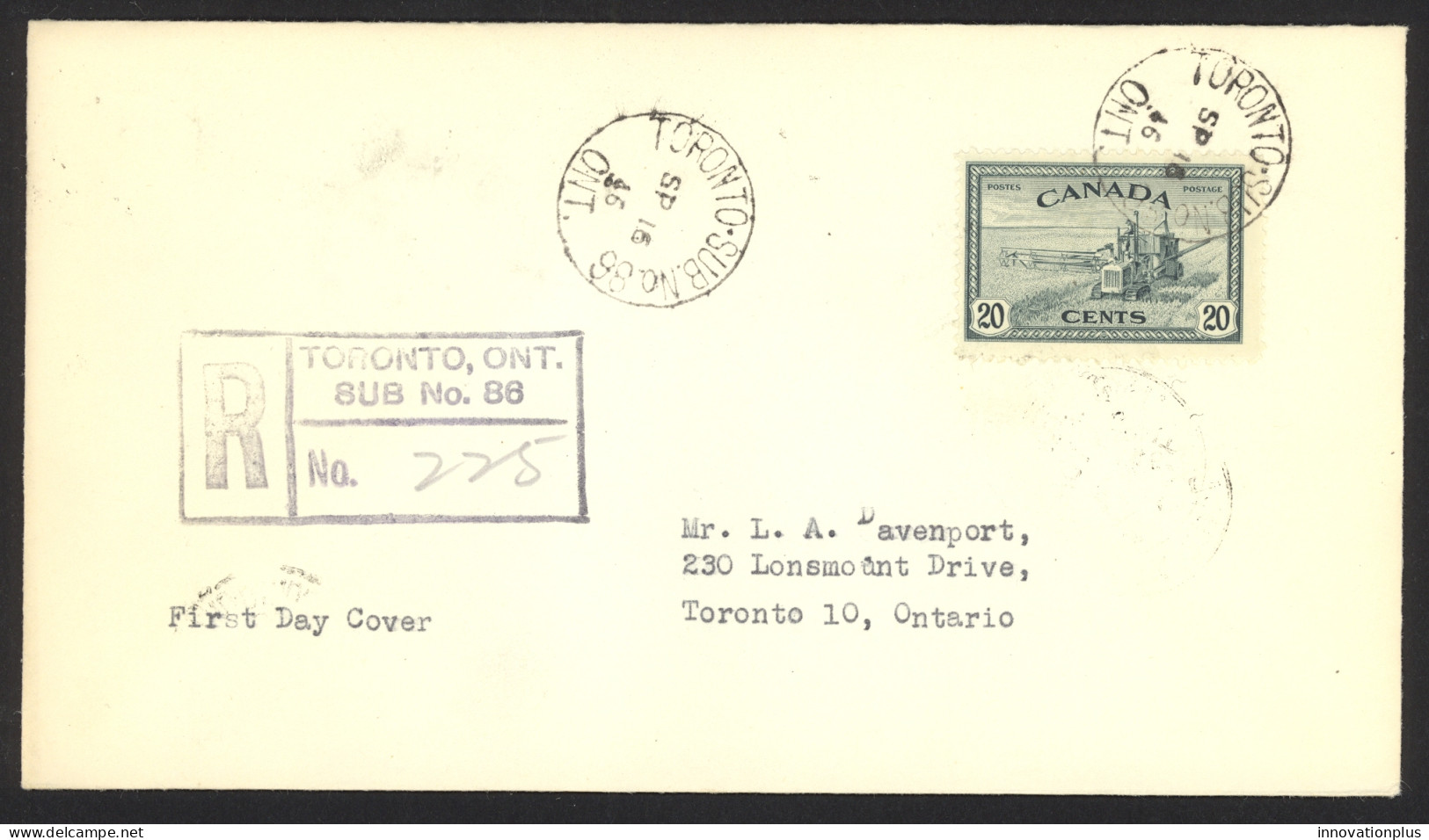 Canada Sc# 271 FDC (a) (Registered) 1946 9.16 KGVI Peace Issue - ....-1951