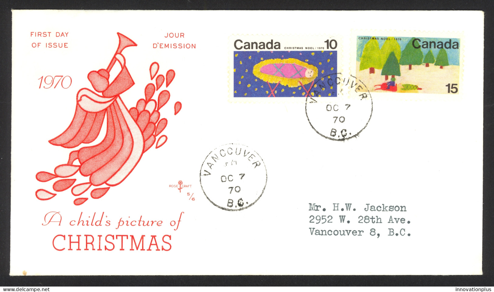 Canada Sc# 529-530 Vancouver (Rose Craft) FDC Combination (c) 1970 10.7 Xmas - 1961-1970