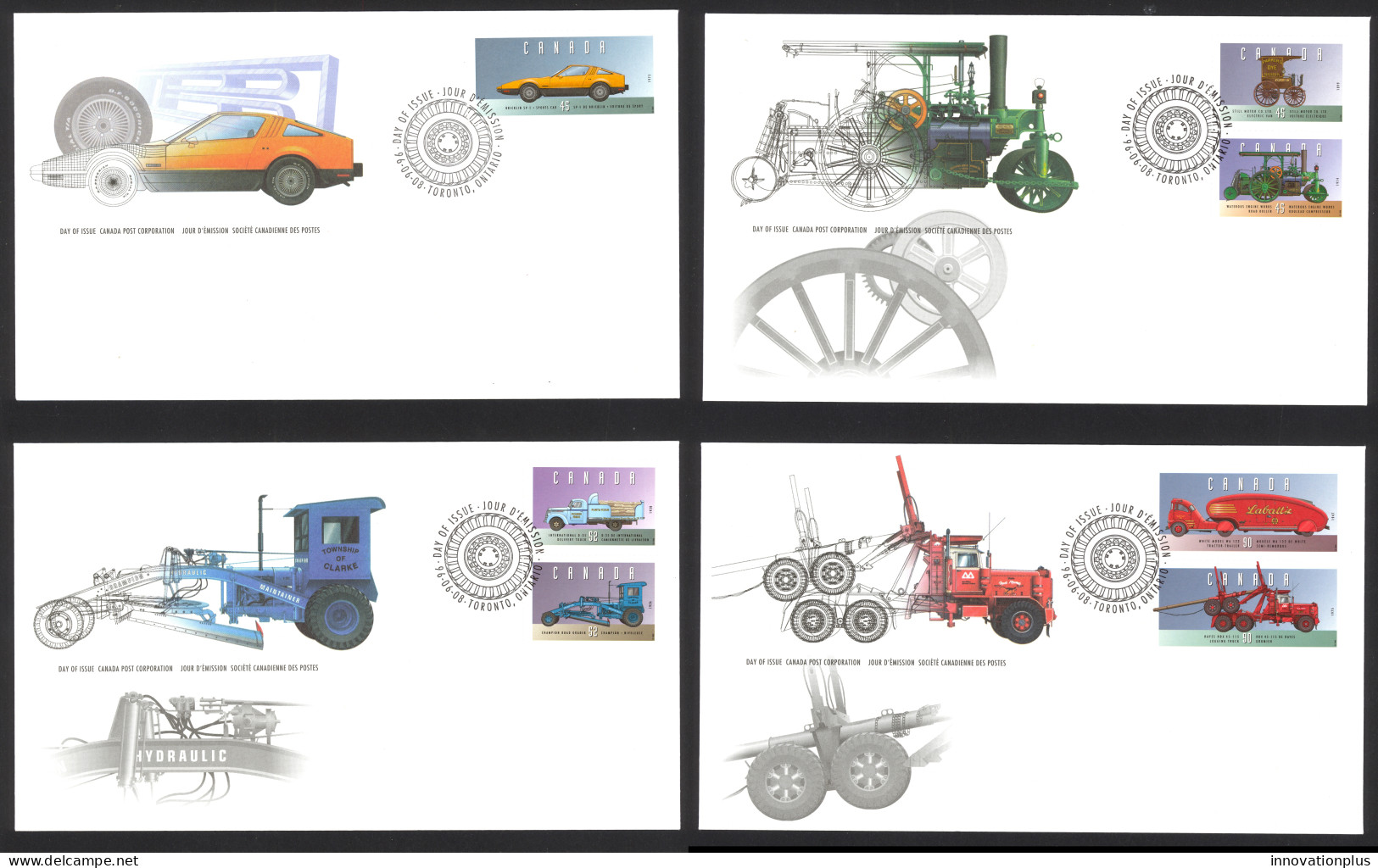 Canada Sc# 1604a-1605y FDC Set/4 1996 06.08 Historic Land Vehicles - 4 - 1991-2000