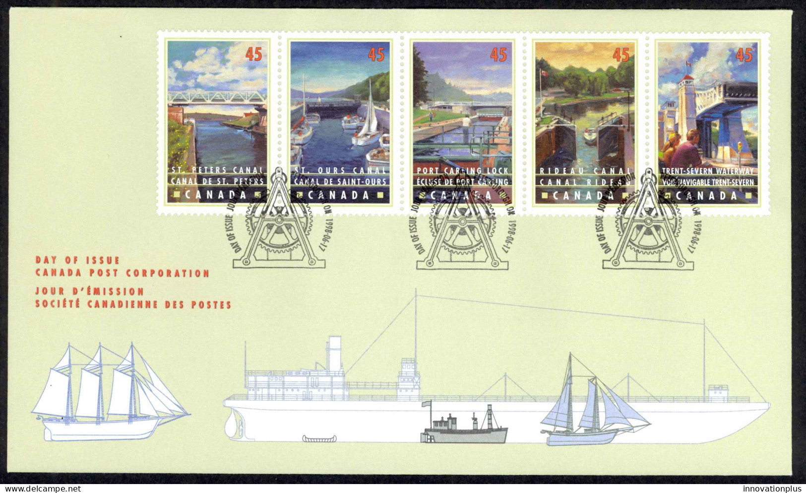Canada Sc# 1725-1729 FDC Combination (a) 1998 6.17 Canals - 1991-2000