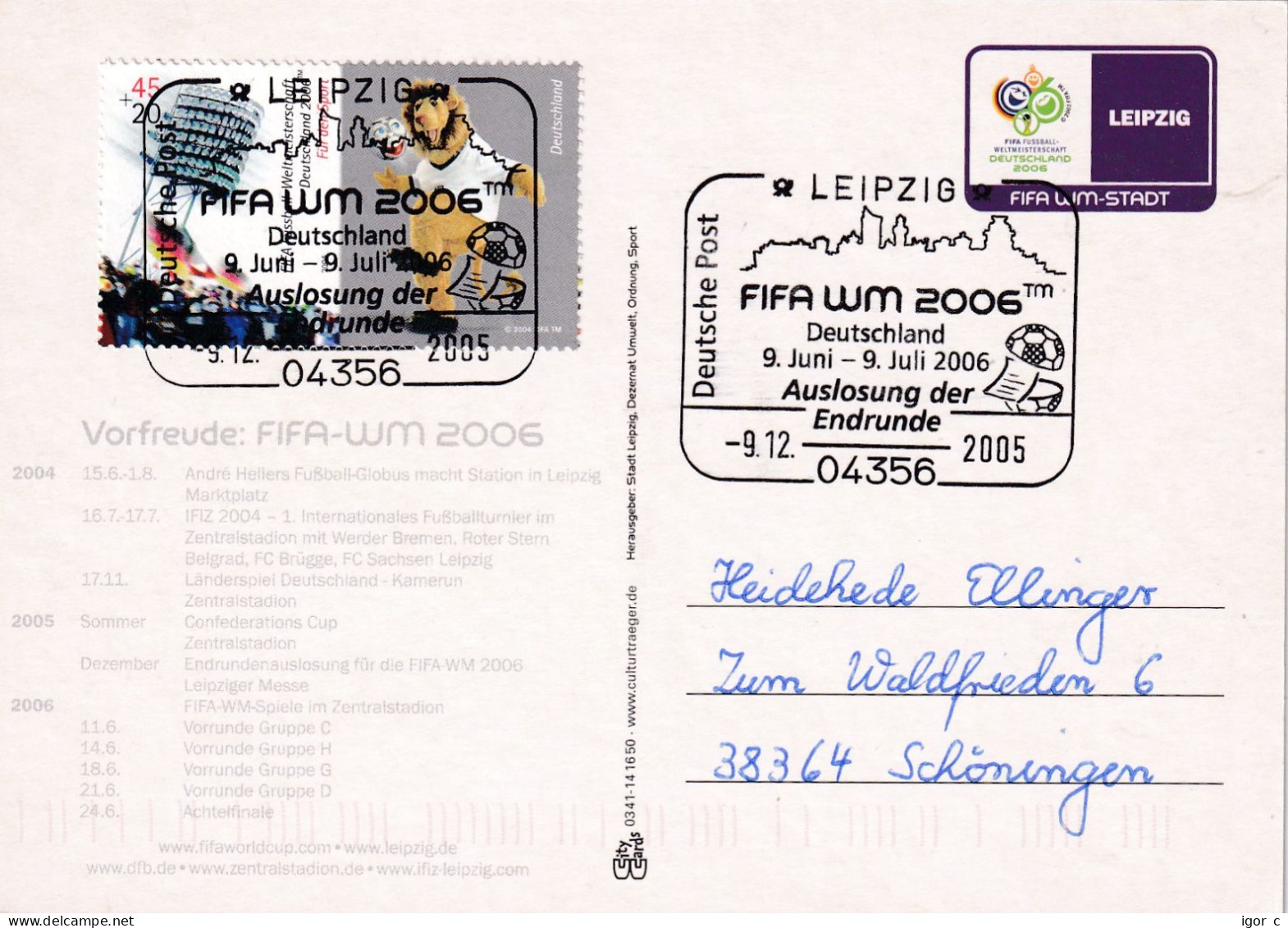 Germany 2006 Card; Football Fussball Soccer Calcio; FIFA World Cup 2006; Dino Zoff ?; Leipzig WM Stadt; WM Draw - 1954 – Zwitserland