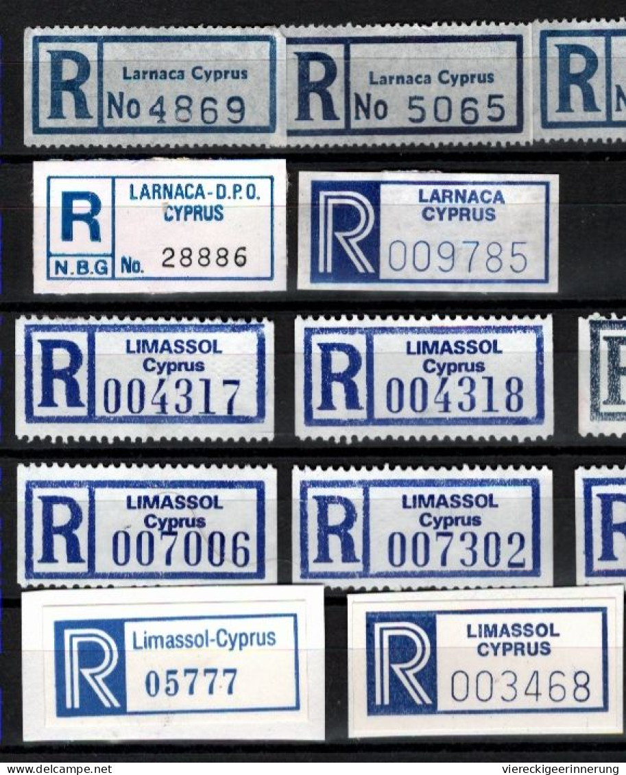 ! 3 Steckkarten Mit 58 R-Zetteln Aus Zypern, Cyprus, Einschreibzettel, Reco Label - Autres & Non Classés