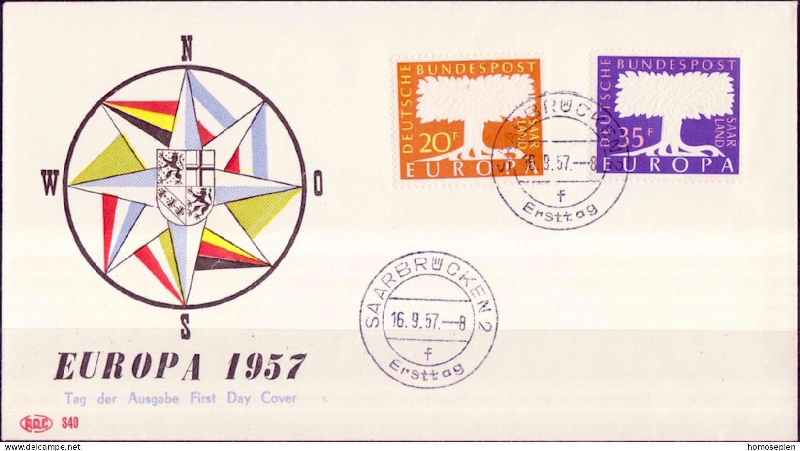 Europa CEPT 1957 Sarre - Saarland FDC5 Y&T N°384 à 385 - Michel N°402 à 403 - 1957