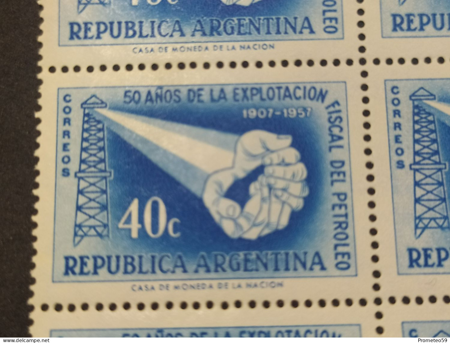 Fragmento Plancha De 12 Estampillas Argentinas Con Complemento – Valor: 40 Centavos – Año: 1957 - Sin Usar - Blocs-feuillets