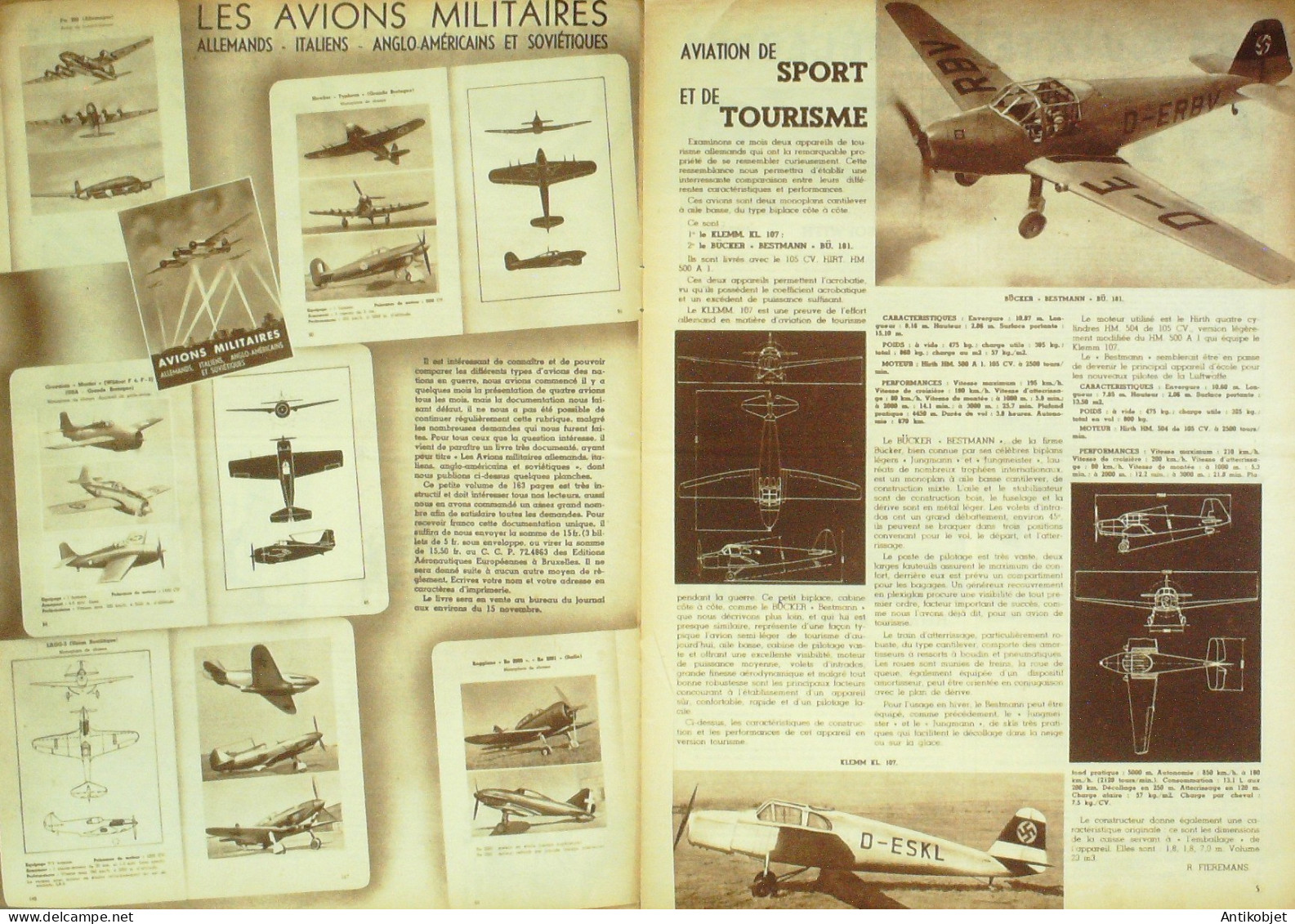 L'aviation illustrée 1943 n°11 Klemm KL 107 Bucker Bestmann BU 181 Martin B26 Marauder