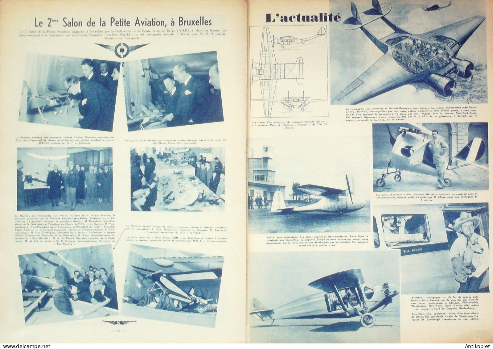 L'aviation Belge 1937 N°204 Urnelli Ub14 Sikorsky S43 Year Book  - Manuels