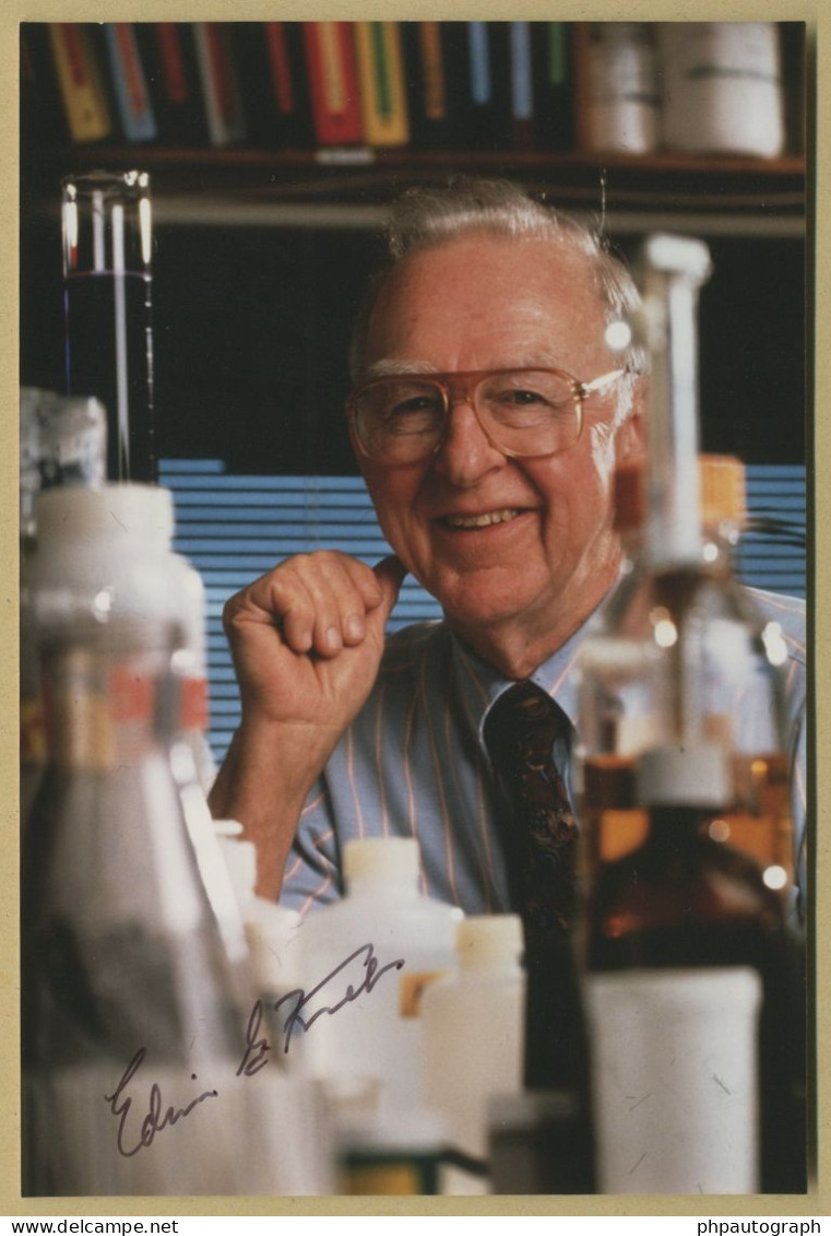 Edwin G. Krebs (1918-2009) - Biochemist - Signed Photo - 90s - Nobel Prize - Inventores Y Científicos