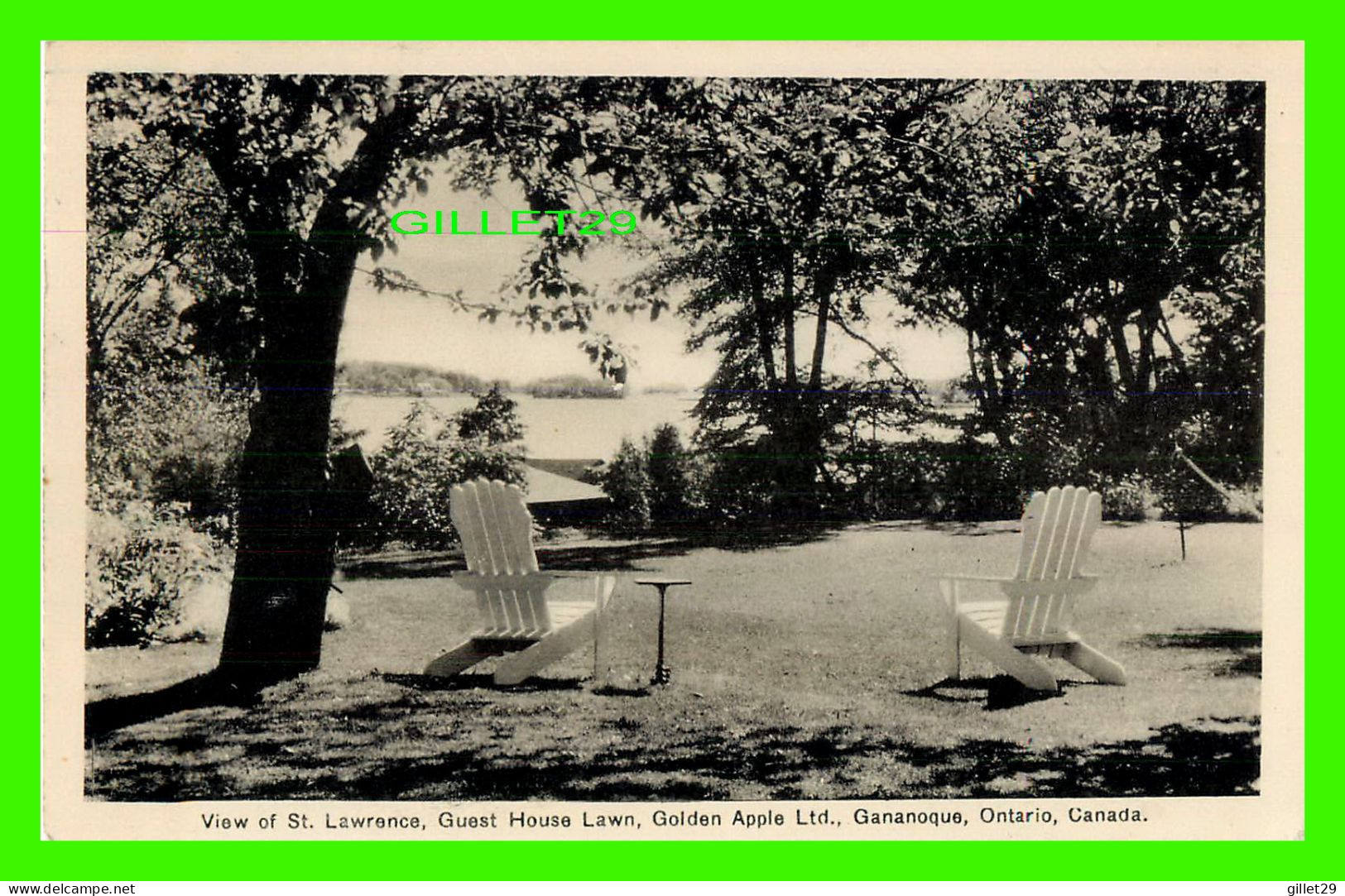 CANANOQUE, ONTARIO - VIEW OF ST LAWRENCE, GUEST HOUSE LAWN, GOLDEN APPLE LTD - TRAVEL IN 1939 - PECO - - Gananoque