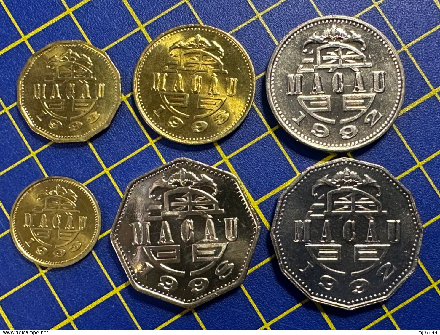 MACAU FIRST ISSUE COINS COLLECTION OF 1993/10A+20A+50A; 1992/1P+5P; & 1998/2P, ALL ALMOST UNC - Macao